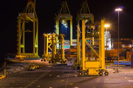 Khor Fakkan, United Arab Emirates - March 15: Container terminal in port of Khor Fakkan on March 15, 2018 in Khor Fakkan, United Arab Emirates.のeditorial素材