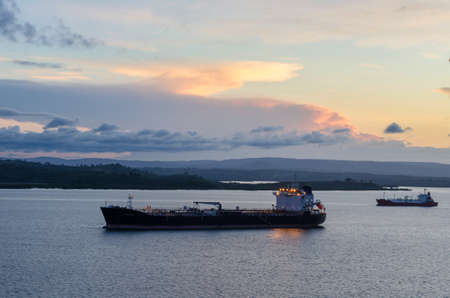 Mombasa, Kenya - March 25: Tanker vessel at anchor in port of Mombasa on March 25, 2018 in Mombasa, Kenya.のeditorial素材