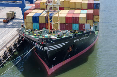 Dar es Salaam, Tanzania - March 29: Forecastle of the container vessel in port of Dar es Salaam on March 29, 2018 in Dar es Salaam, Tanzania.のeditorial素材