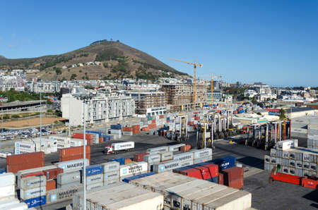 Cape Town, Republic of South Africa - April 10: Container terminal in port of Cape Town on April 10,...
