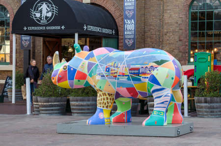 Cape Town, Republic of South Africa - April 10: Multicolored rhinoceros in Cape Town on April 10, 2018 in Cape Town, Republic of South Africa.のeditorial素材
