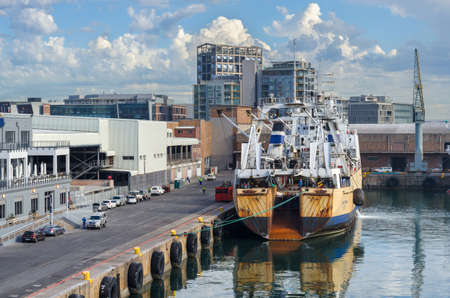 Cape Town, Republic of South Africa - April 12: Cargo vessel in port of Cape Town on April 12, 2018 in Cape Town, Republic of South Africa.のeditorial素材