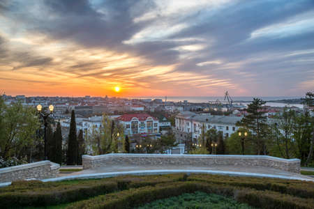 Sevastopol, Crimea - April 24: Evening view of Sevastopol from Malakhov kurgan on April 24, 2019  in Sevastopol, Crimea.のeditorial素材