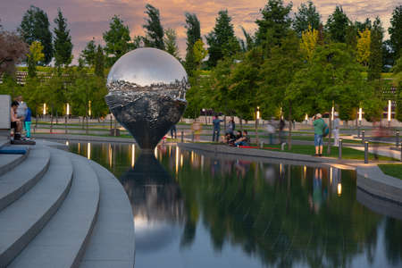 Krasnodar, Russia - May 30: Art object Geolocation in the park Krasnodar on May 30, 2021 in Krasnodar, Russia.のeditorial素材