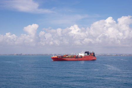 Container vessel at anchorage in port of Tanzania