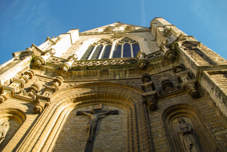 Interior of Antwerp Cathedral. Discovering its gothic architecture, and its numerous works of art.の写真素材