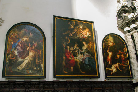 Interior of a church in Antwerp. Discovering its architecture, and its numerous works of art.のeditorial素材