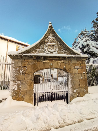 In the north of Spain it is common for large snowfalls to occur. Here is a snapshot of a beautiful city where life goes on despite the inclement weather. Espinosa de los Monteros, Spain.の写真素材