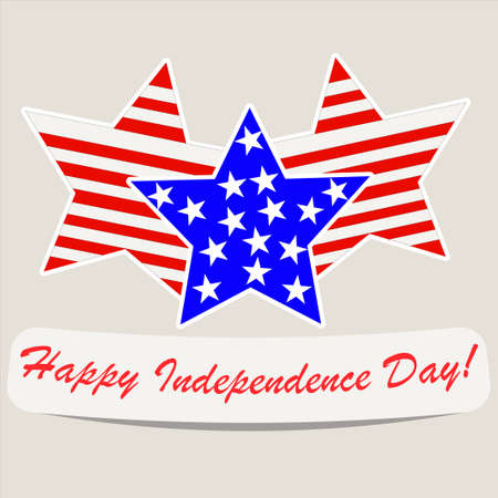 happy independence day banner with text and three stars with stripes and stars. Vector illustration.のイラスト素材