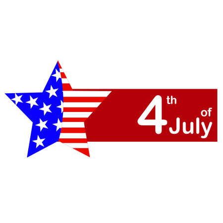4th of july text on red banner and star with USA flag design. vector illustration.のイラスト素材