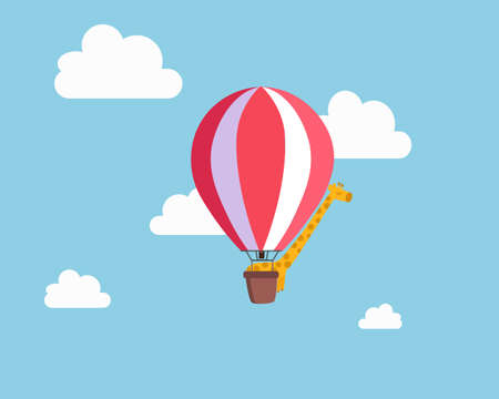 Giraffe in the balloonThe giraffe flies in the balloon. Vector illustration.のイラスト素材