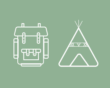 Set for tourism a backpack and a tent. Vector illustration.のイラスト素材
