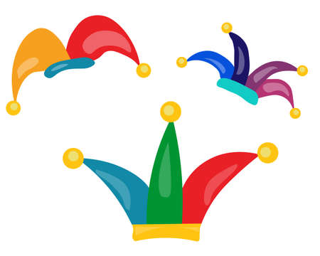 Set of clownish caps. Simple vector illustration. Isolated on a white background.のイラスト素材