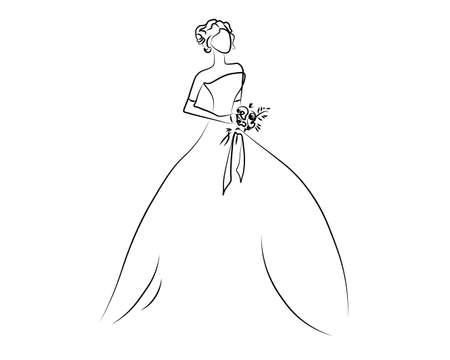 Girl one line on Sketch of the girl, bride, princess. Looking at sideways Vector illustration.のイラスト素材