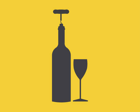 Wine bottle with a glass on Simple vector illustration.のイラスト素材