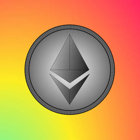 Ethereum logo on a bright background. Background gradient from green to red. Logo for business and...