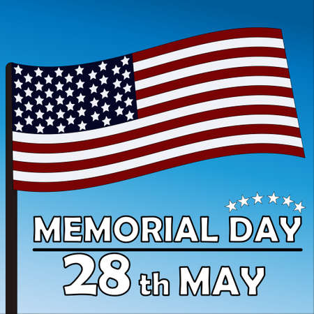Memorial Day. Vector card by Memorial Day of the USA. The American flag against the background of the sky.のイラスト素材