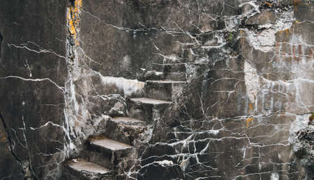 Stairs in the old fort. Destruction. Old Castle. Middle Ages