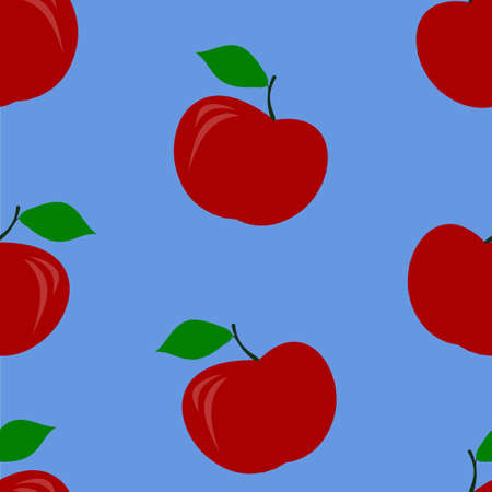 Red apple pattern seamless. Vector illustration. Food wallpapers from fruit. Blue background.のイラスト素材