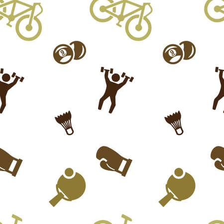 Sports games set pattern seamless. Billiards, table tennis, boxing, weightlifting, badminton. Vector illustration. Isolated white background.のイラスト素材