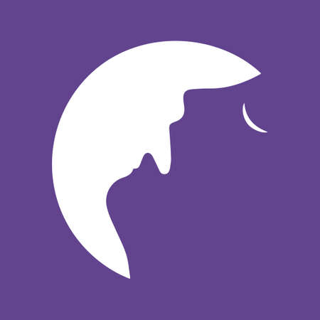 Men howl moon Vector illustration. White person on purple background. Optical illusion.のイラスト素材
