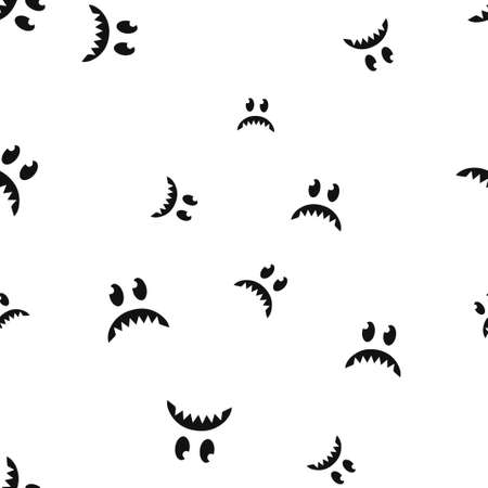 Sad face Halloween seamless pattern. Vector illustration. Isolated white background. All Saints Eve.のイラスト素材