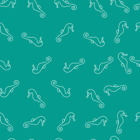 Hippocampus fish animal pattern seamless. Vector illustration. Turquoise background.のイラスト素材