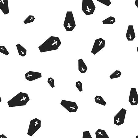 Coffin Halloween pattern seamless.  illustration. Isolated white background. All Saints Eve.の写真素材