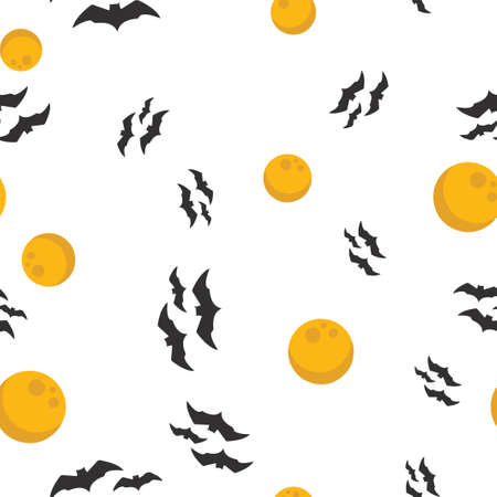Full moon, bat Halloween pattern seamless.  illustration. Isolated white background. All Saints Eve.