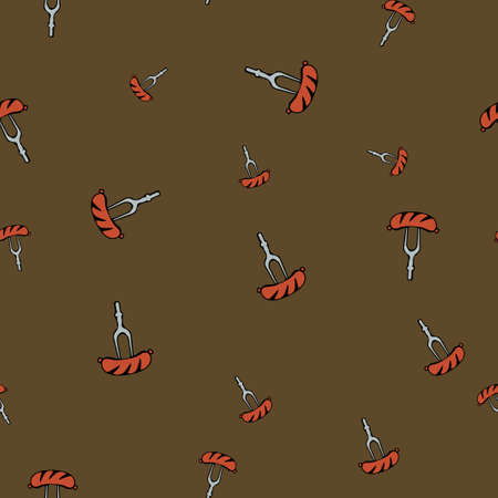Sausage fork pattern seamless.  illustration. Brown background.の写真素材