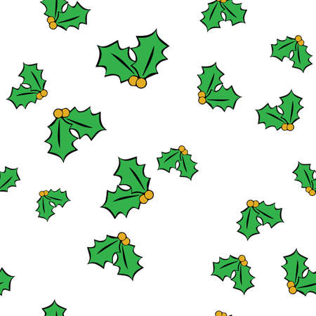 Christmas mistletoe seamless pattern. Isolated on a white background. Vector illustration.のイラスト素材