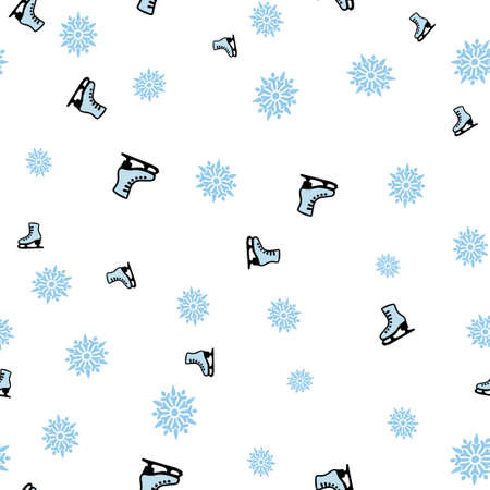 Skates and snowflake seamless pattern. Isolated on a white background. Vector illustration.のイラスト素材