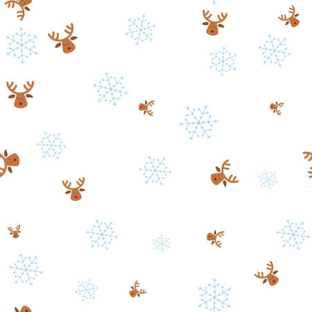 Christmas deer and snowflake seamless pattern. Isolated on a white background. Vector illustration.のイラスト素材