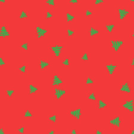 Green Christmas tree seamless pattern. Red background.  illustration.の写真素材