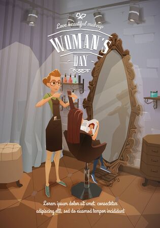 Lady at the hairdresser. Woman\'s day.のイラスト素材