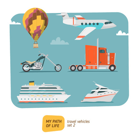 Travel vehicles collection vector illustration. Transports for tripのイラスト素材
