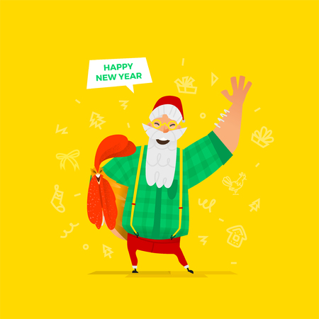 Santa Claus vector illustration. Funny situation with old man characterのイラスト素材