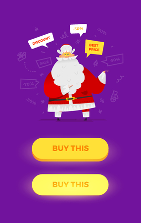 Santa Claus vector illustration. Funny situation with old man character. Pressed and not pressed buttons for your graphic designのイラスト素材