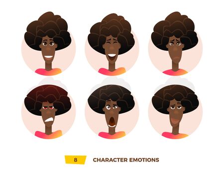 Characters avatars emotion in the circle. Cartoon flat styleのイラスト素材
