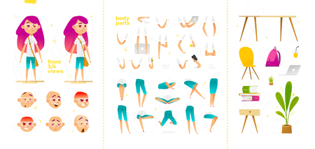 Young School Girl Character for Your Print, Web and Motion Designのイラスト素材