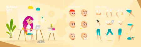 Young School Girl Character for Your Print, Web and Motion Designのイラスト素材