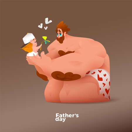 Girl and Man with Happy Mood on Holiday. Father's Dayのイラスト素材