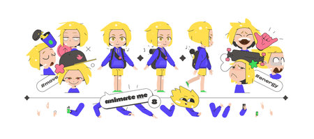 Skater Boy School Animation with Six Expressions