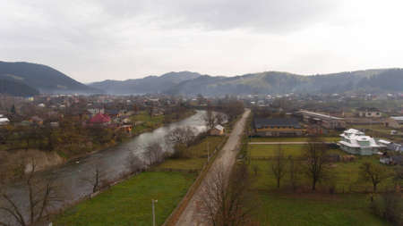 Beautiful view of nature with river and mountainsの写真素材