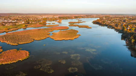 Aerial top view. Autumn landscape. Wild nature in Ukraine