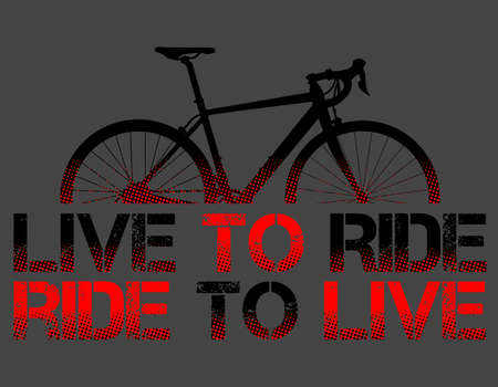 Red Route Bike or Bycicle with live to ride, ride to live sentence, and gray background vector illustration, vector art. ideal for stamps and t-shirts - Vectorのイラスト素材