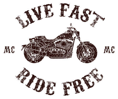 Live Fast, Ride Free, Black and white Motorcycle t-shirt design, logo designのイラスト素材