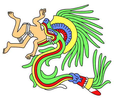 Quetzalcoatl feathered ancient god from ancient book codex illustration vector.