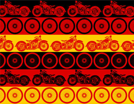 Motorcycle vector set collage with germany colors, vintage bike and wheel patternのイラスト素材