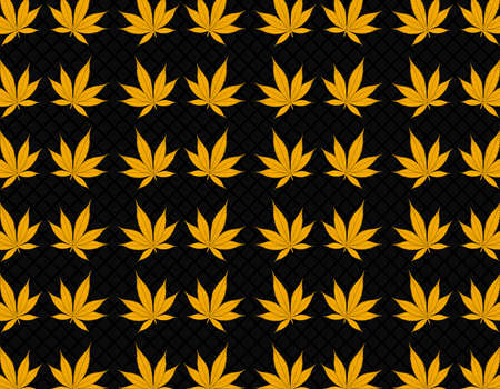 Yellow marijuana leaves set collage with black diamond pattern at backgroundのイラスト素材